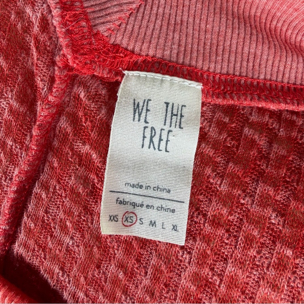 We The Free Red Waffle Knit Thermal V Neck Slouchy Lightweight Top XS - Picture 8 of 13